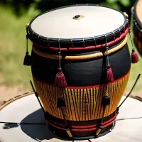 Die afrikanische Trommel als traditionelles Musikinstrument gebaut in Benin